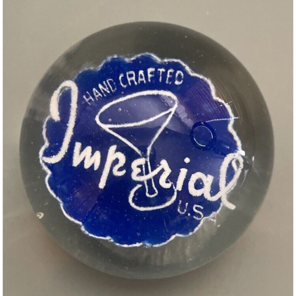 VTG Hand Crafted Imperial U.S.A. Glass Paperweight with Factory Logo 3" Wide